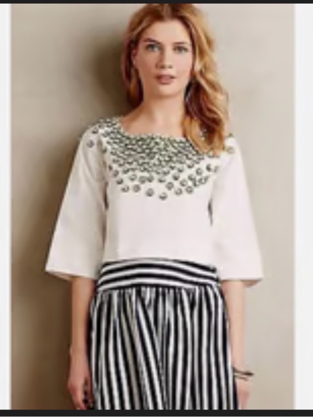 Embellished White Women's Blouse with Statement Neckline